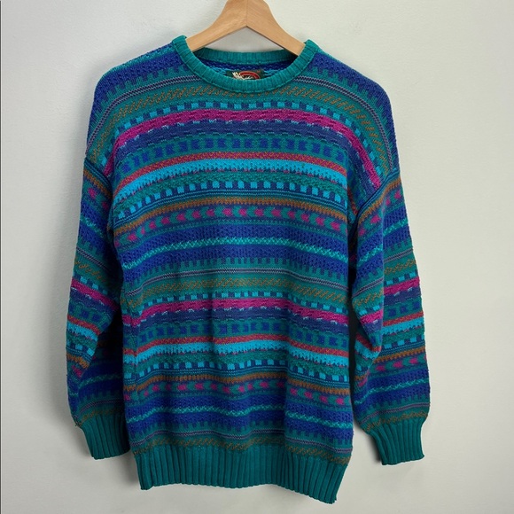 Vintage Sweaters - Vintage Alps Multicolor Knit Patterned Sweater Crew Neck Womens Medium Retro